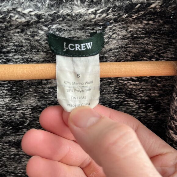 J Crew Cardigan S Black Gray Heathered Merino Wool Blend Button Zip Pockets - Picture 4 of 8